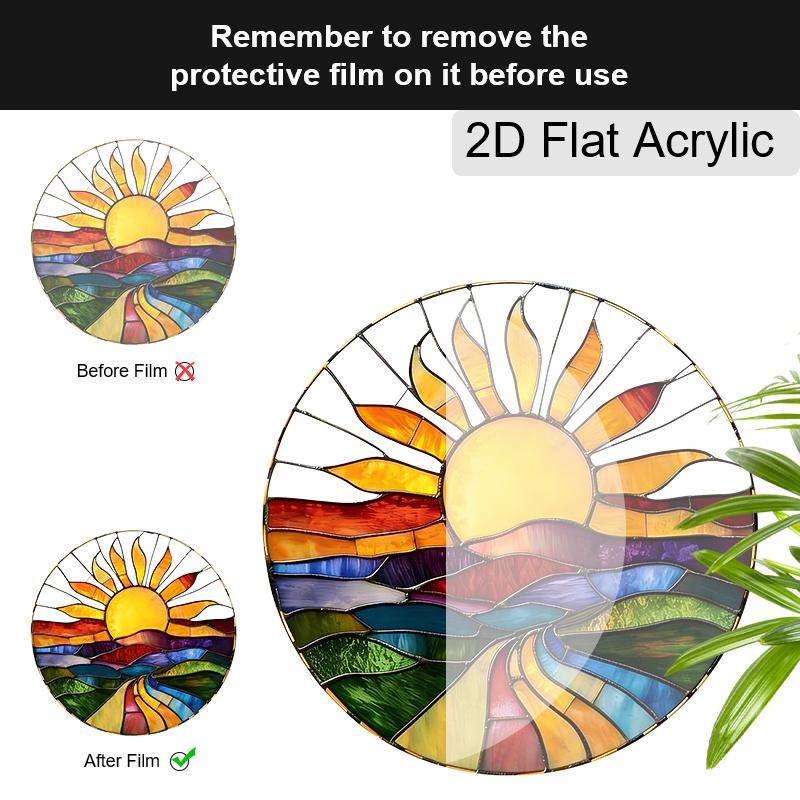 Acryl Zonsondergang Landschap Zonenvanger Glas-in-lood Effect Raamhanger Ornament Natuur Decor