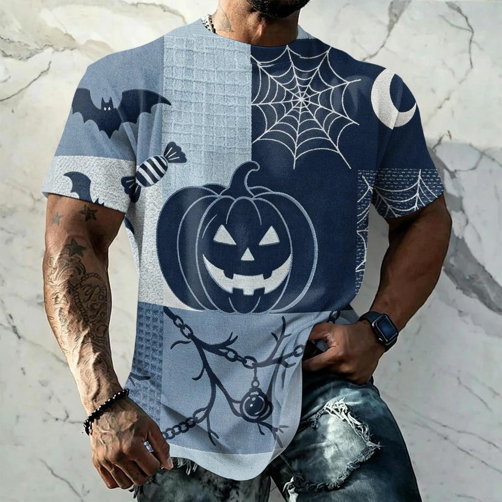 Men's Halloween Vintage Short Sleeve T Shirt Loose Breathable Summer Sports Streetwear Casual Everyday Top Lightweight Comfortable Fit