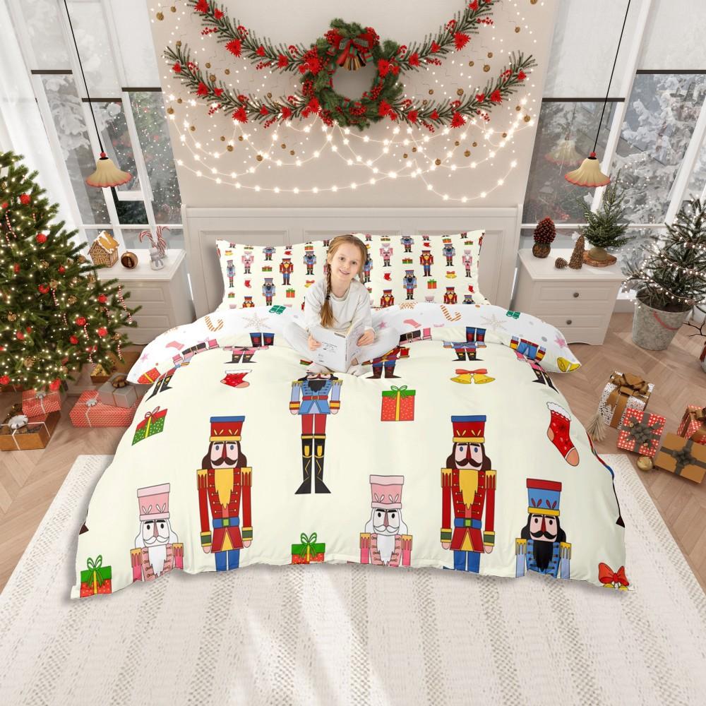 Homewish Royal Louskáček Strážce Sada povlaku na peřinu pro děti, Kawaii Sada ložního prádla Santa Claus, Žlutozelená Vánoční sada do postele