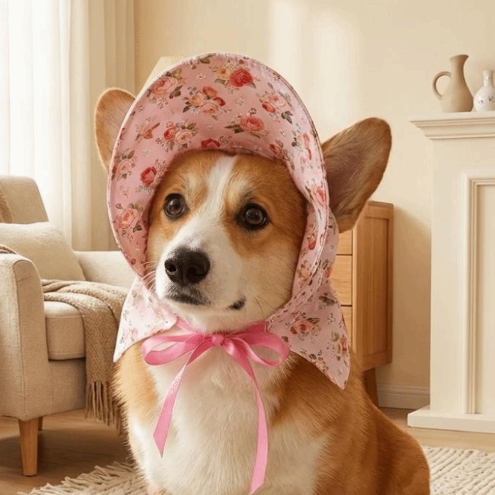 Floral Pattern Cat Sun Protection Hat Adjustable Dog Sunscreen Hat Pet Head Wear  For Dogs Cats