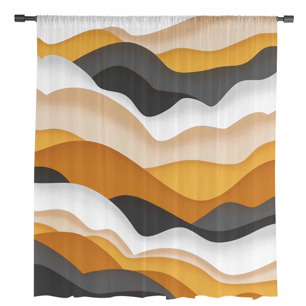 Ozeanwellen Dunkelgrau Orange Farbverlauf Transparente Vorhänge zur Wohnzimmerdekoration Fenstergardinen Küche Tüll Voile Vorhänge