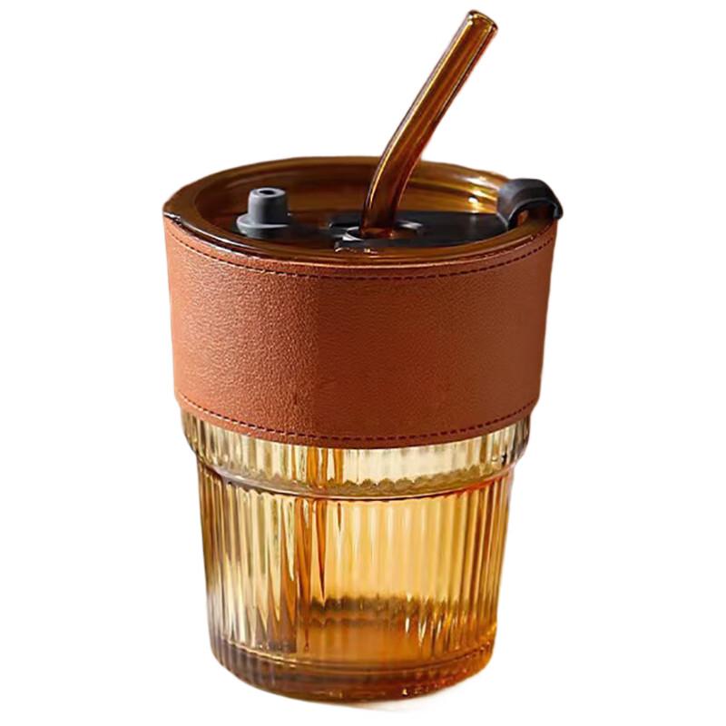 He Yu Xi Bamboo Style Glass Tumbler with Straw 400ml
