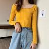 Women Full Sleeve Square Neck Sweater Knitted Basic Elasticity Pullovers Autumn Solid Jumpers
