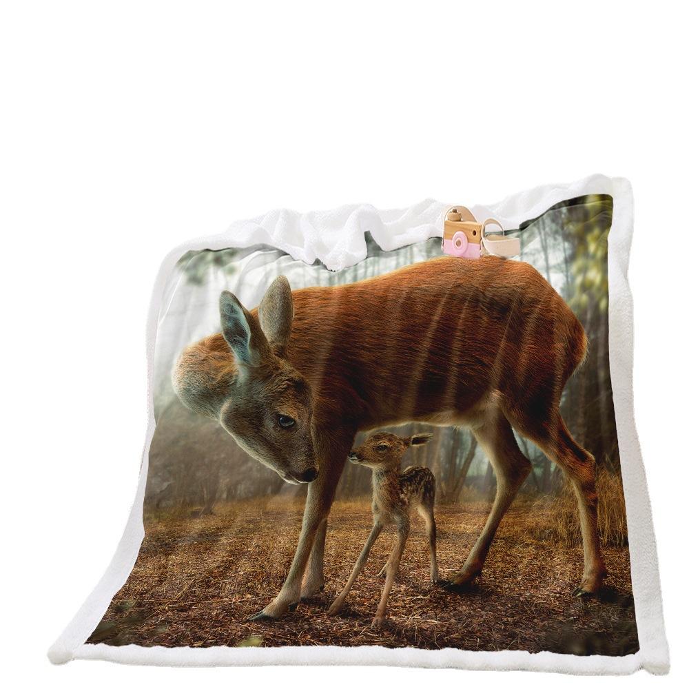 Cartoon Sika Deer Blanket 2D Digital Printing Thickened Lamb Wool Blanket Crystal Fluff Blanket