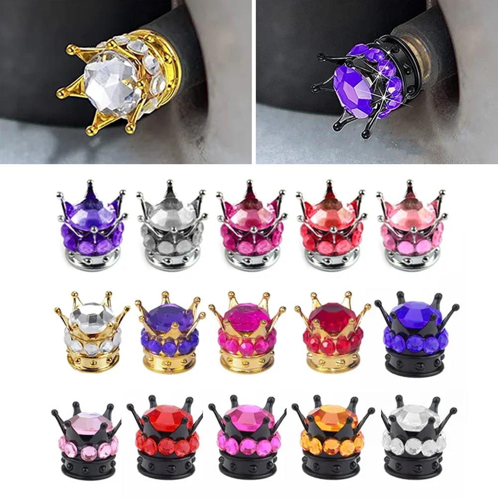 4PCS Wheel Tire Valve Caps Cover Crown Shape Bling Diamond Tyre Stem Dust Valve Caps Truck Car Motorcycle Bicycle Air Cover Stem Caps1