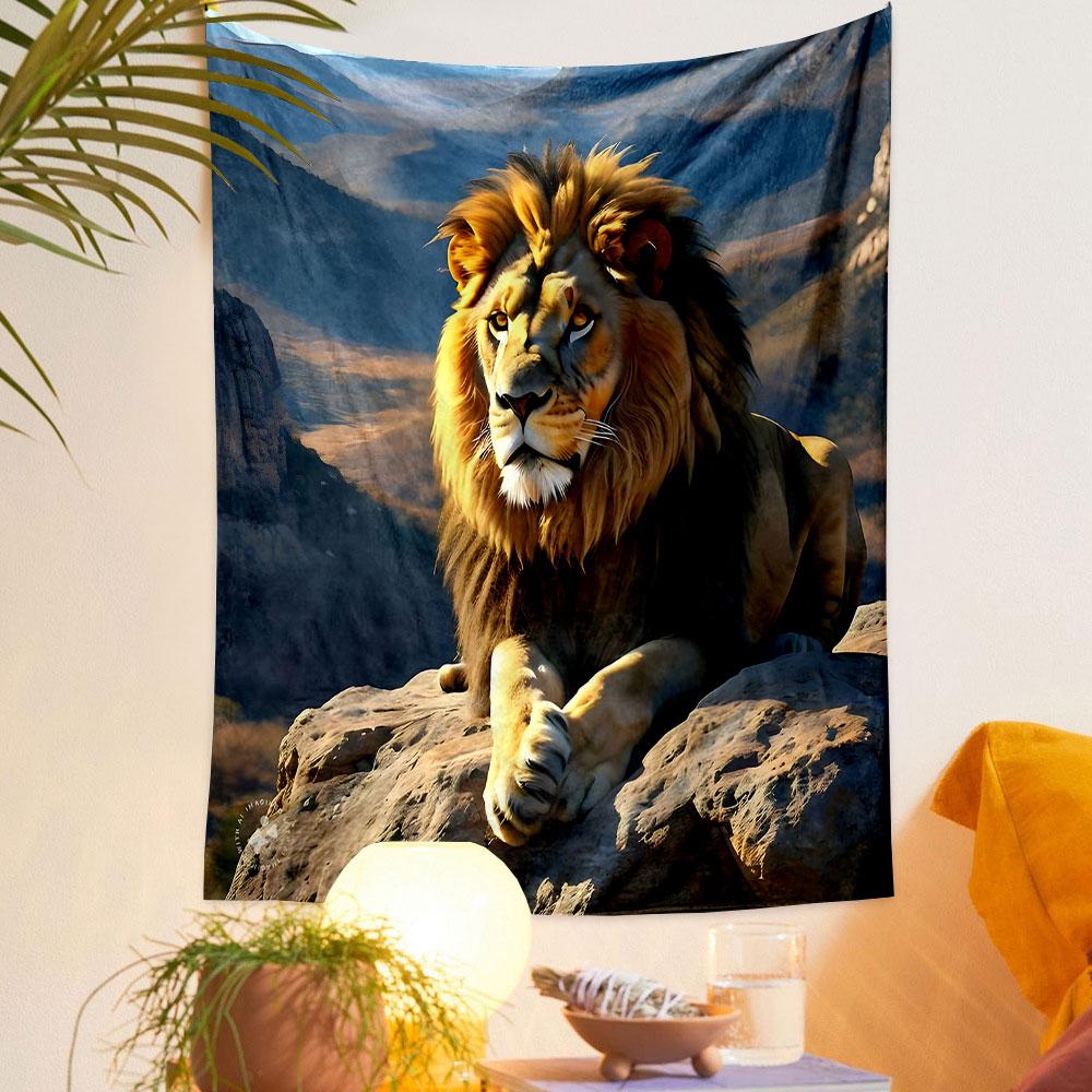 Majestic Lion in Mountain Landscape Patterned Tapestry Decorative Wall Hanging, Home Bedroom Living Room Decor