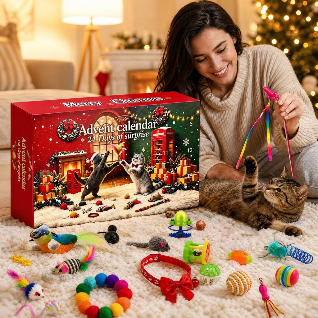 Christmas Countdown Calendar Blind-Box 24pc3d Pet Toy Blind-Box CatWand Bell Ball Mouse Plush Self-Amusing Pet Toy Set Christmas Gift