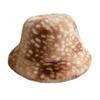 Soft Plush Winter Cap Women Spotted Deer Hat, Faux Fur Bucket Hat Scarf, Cozy Furry Fisherman for Girls, Autumn Accessory Fashionable