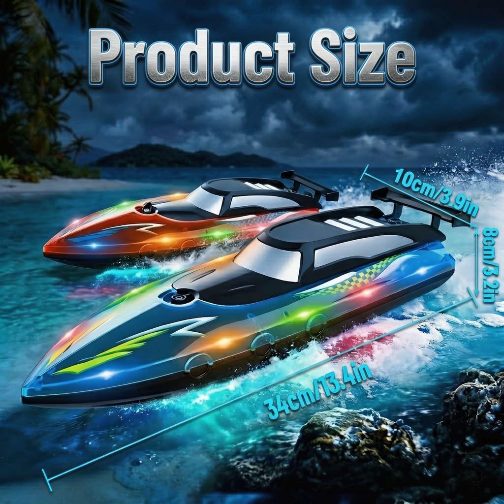 RC Boat 2.4GHz High Speed Remote Control Boat with LED Lights, Waterproof Dual Motor Speedboat for Kids Adults Pool Lake Toys