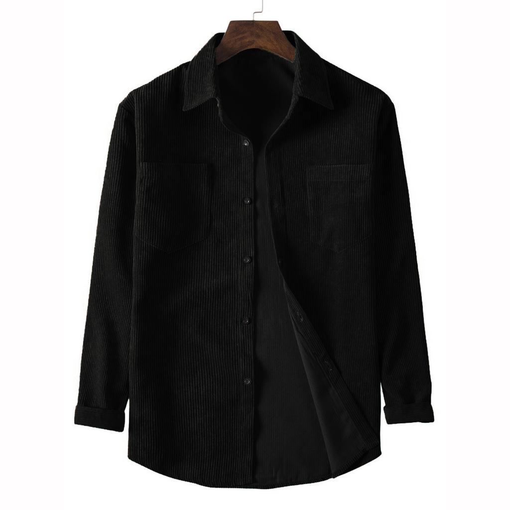 Men's Casual Long Sleeved Corduroy Solid Color Lapel Shirt