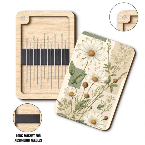Sewing Needle Storage Box Wooden Magnetic Needle Holder Case with Lid Craft Supplies Storage Organizer Gift for Sewers