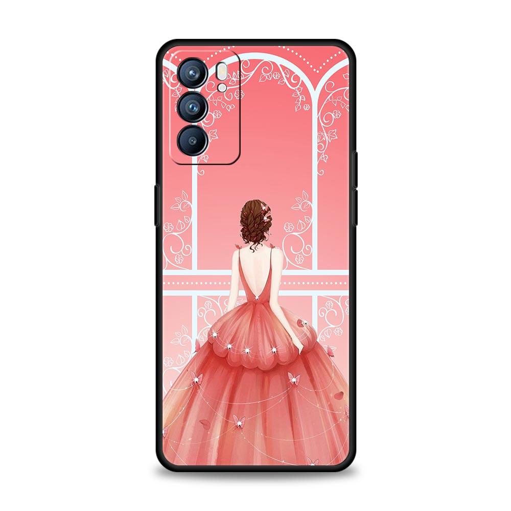 Fashion Pretty Girl Evening Dress Case For Oppo Reno14 Reno13 Reno12 11 F 10 Find X5 X9 Pro A54 5G A53 A9 A78 4G A80 A98 Cover