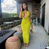 European and American New Women's Clothing New Sense Slim Deep V-neck Metal Neck Long Dress
