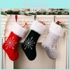 Festive Plush Edge Snowflake Design Christmas Stockings In Red Green And Gray For Holiday Cheer