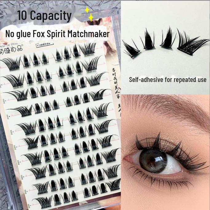 Mengji Shangpin Dense Clustered False Eyelashes, 12 Rows, European & American Style, Light & Volumizing Oblique Fox Eye Design