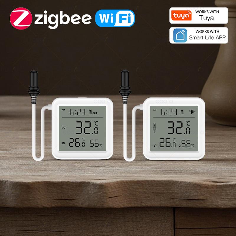 Tuya WiFi Zigbee Temperature Humidity Meter with External Probe Sensor Digital LCD Screen Thermometer for Fish Tank Freezer