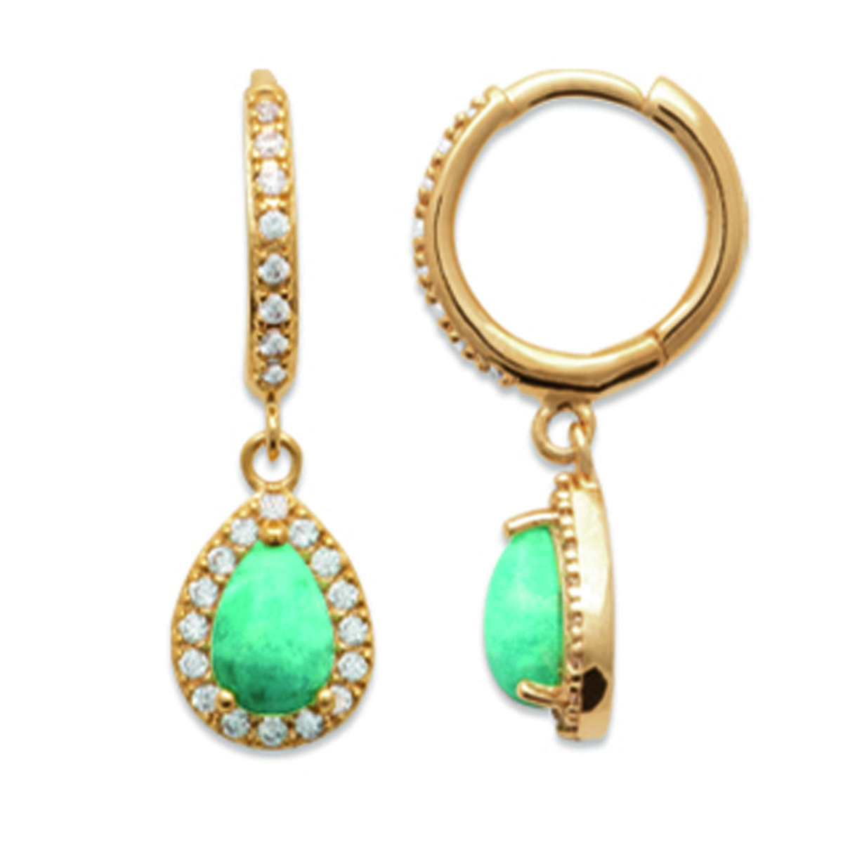 

Les Trésors De Lily [R7483] - Позолоченные зеленые золотые серьги-кольца Sissi (амазонит) - 10мм 9х7мм