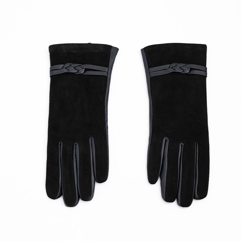 Adult Genuine Leather Gloves Women's Sheepskin and Cashmere Fashionable and Warm Skiing Full Finger and Two Finger Touch Screen Gloves