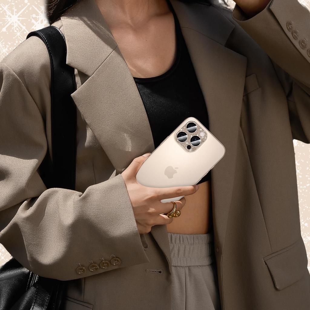 CeiBand Rhinestone Camera Film Compatible with iPhone 16 16 Pro Max Lens Cover Camera Protection Aluminum Alloy Edging Tempered Glitter Lens