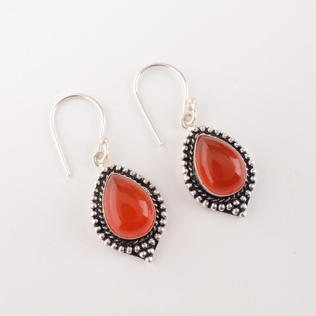 Carnelian Gemstone 925 Sterling Silver Handmade Gift Jewelry Hook Earrings 1.6" EE-164-22