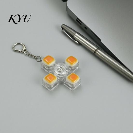 Glowing Fidget Spinner 4-Keys Keyboard Toy, LED Light-up with Office Desk Gadget Keychain, Stress Relief Push Button Finger Clicker Pendant Toy
