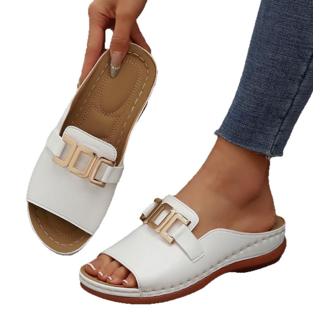 2025 foreign trade new summer women's thick-soled slippers large size fish mouth wide strip with thick-soled slippers