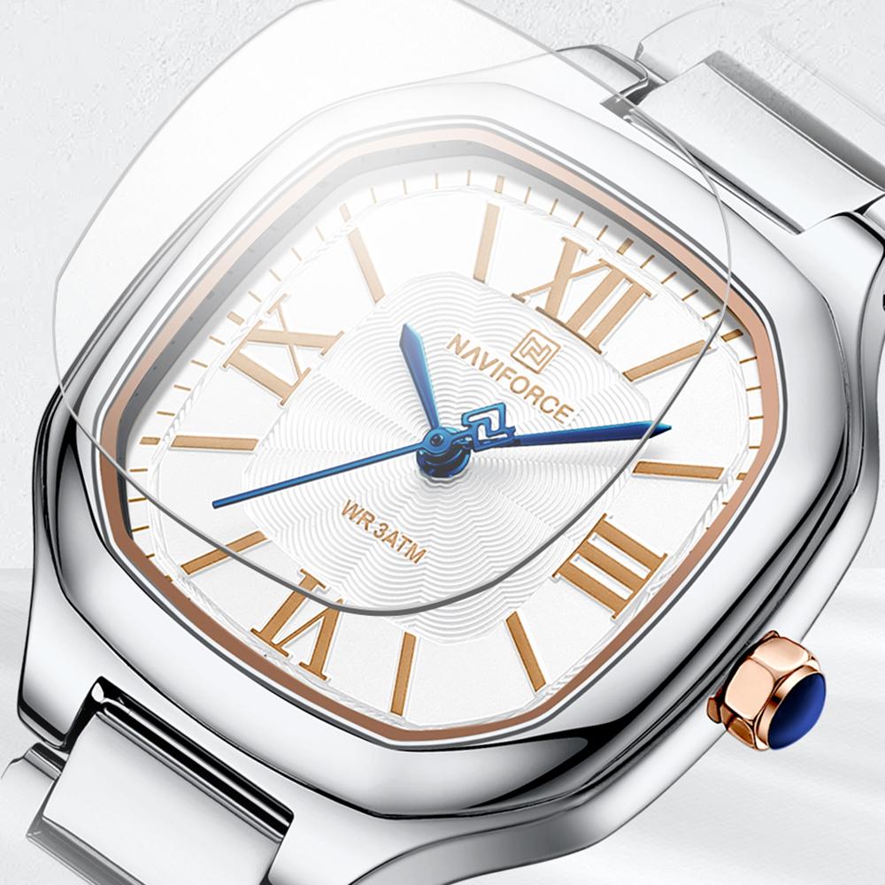 Naviforce Original Watch Women Waterpoof Stainless Steel Square Wristwatch Casual Elegant Ladies Watch Roman Numerals Dial NF5042