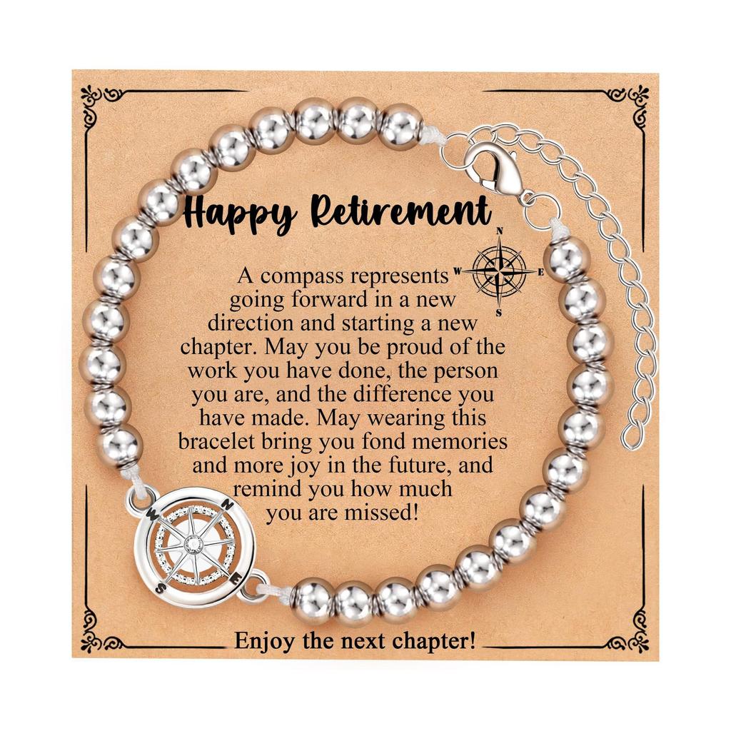 2026 Graduation Gifts for Her Him Sister - Stainless Steel Compass Beaded Bracelets for High School/College/Middle School Grads
