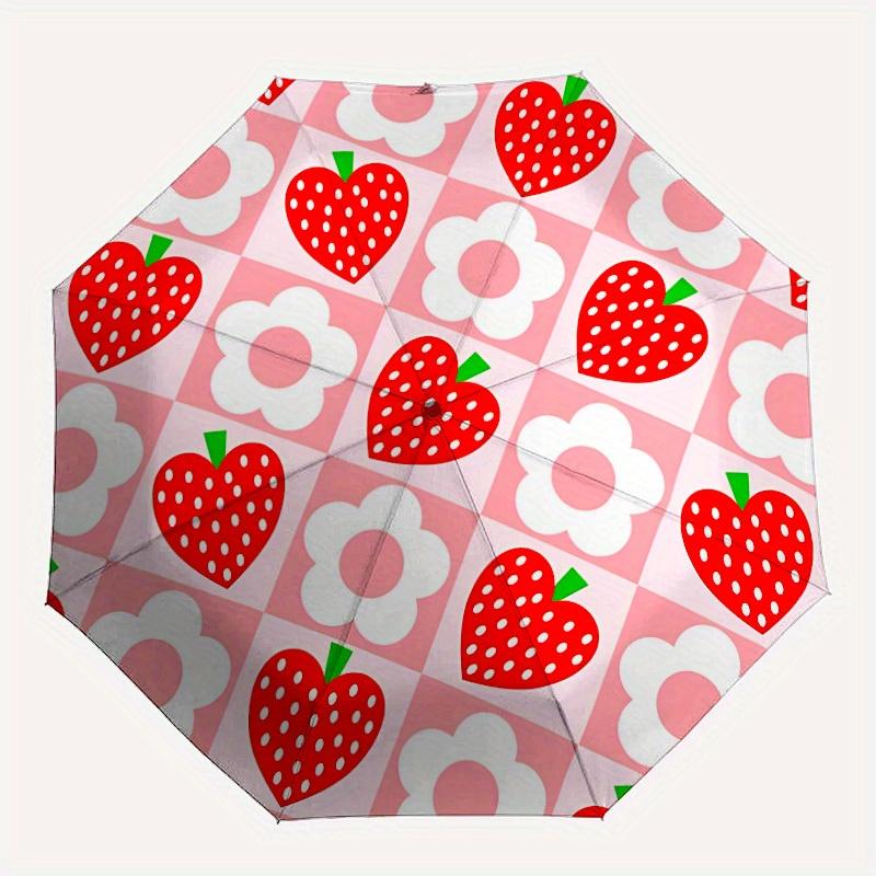 1pc Strawberry Floral Automatic Open 8-Rib Windproof Umbrella, Travel & Commuting, Suitable for All Seasons, Lightweight Portable 136