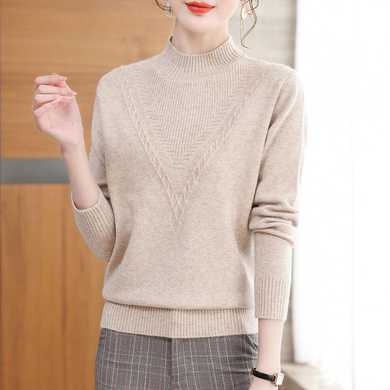 Gerippter Langarm-Hollow-Knit-Pullover für Damen, Lässiger Mock-Neck-Pullover für Herbst & Winter