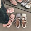 Fashion Mary Jane Shoes for Women's 2025 Summer New Fashion Sandals Square Head Ballet Shoes Flat Bottom Shallow Mouth Retro Single Shoe