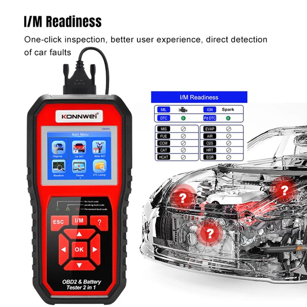 KONNWEI KW870 6V 12V Auto Motorrad Batterie Tester OBD2 Diagnose Werkzeug Scanner 2 in1 Ankurbeln Lade Test Werkzeuge für die Auto