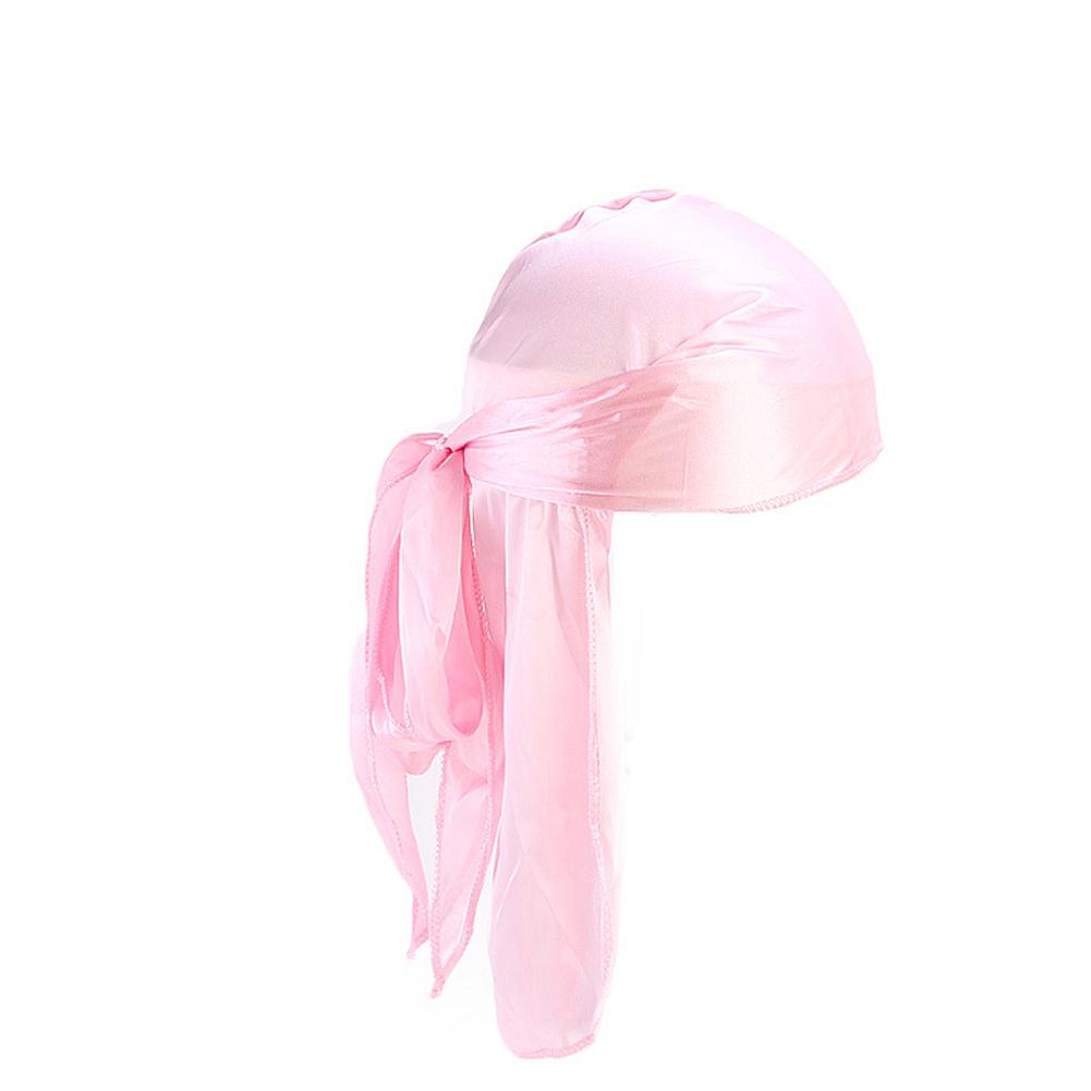 

2019 New Unisex Long Silk Satin Breathable Turban Hat Wigs Doo Durag Biker Headwrap Chemo Cap Pirate Hat Men Hair Accessories розовый