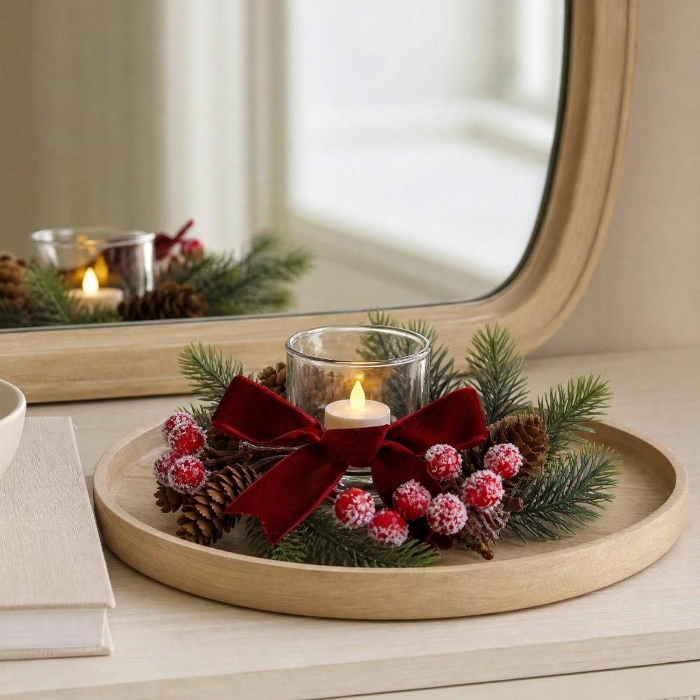 Bow/Flower Christmas Candle Ring Candlestick Wreaths Fireplace Mantel Decor