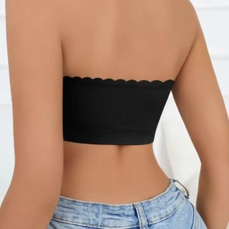 Women's Strapless Seamless Bandeau Bra Elastic Ruffle Edged Wireless Unpadded Bra Smooth Backless Invisible Bra for Daily Wear Casual & Wedding