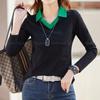 Navava Women Casual Color Block Collar Long Sleeve T shirT nT1496