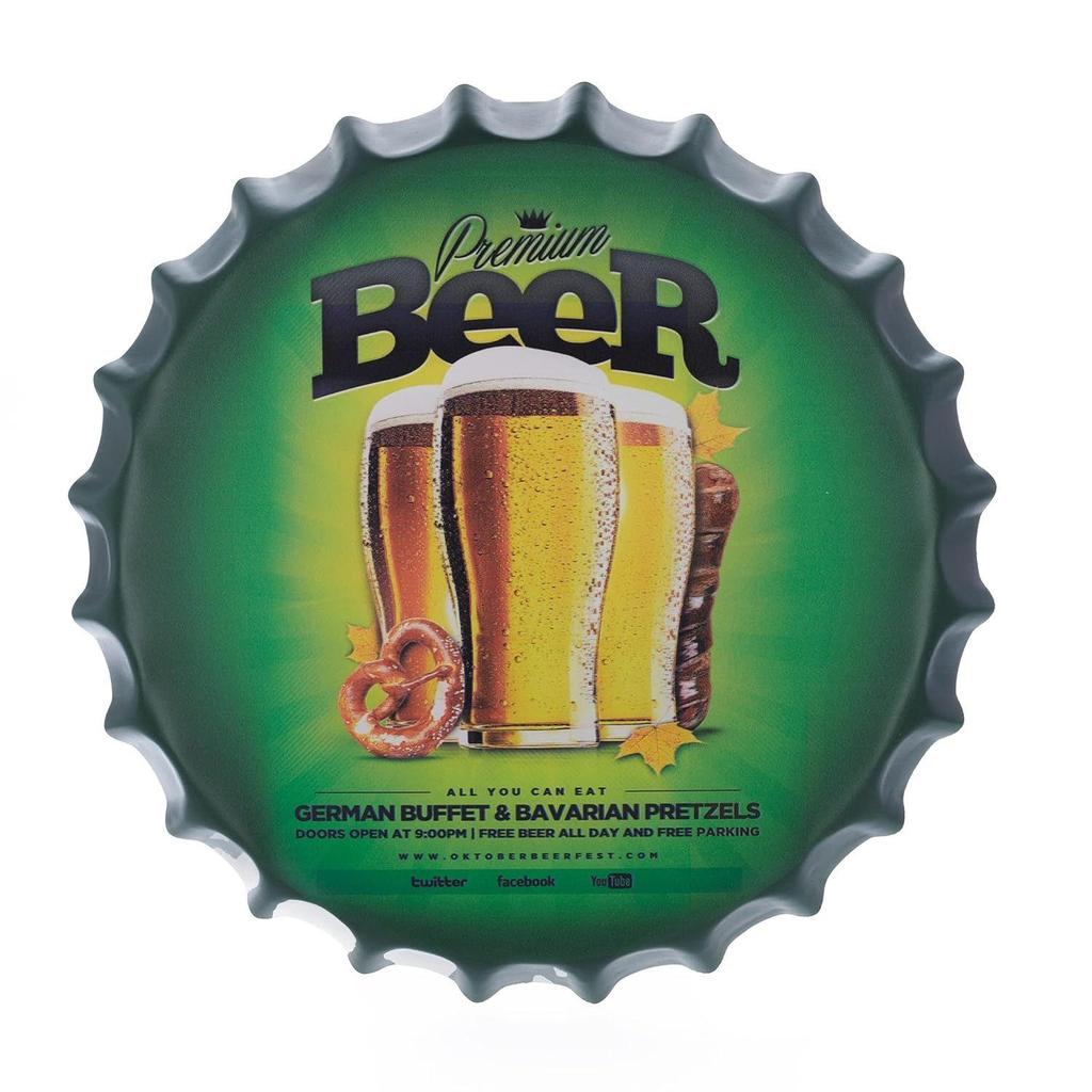 Dekorativa Metallkorkar Väggskyltar - 14x14 Tum – Premium-Öl | Metallväggdekoration med Kork för Hem, Bondgård, Bar & Café