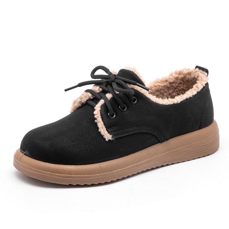 New Genuine Leather Shoes for Women Lace-up Platform Casual Shoes Winter Plush Flat Heel Women's Boots Zapatos De Mujer WSH5236
