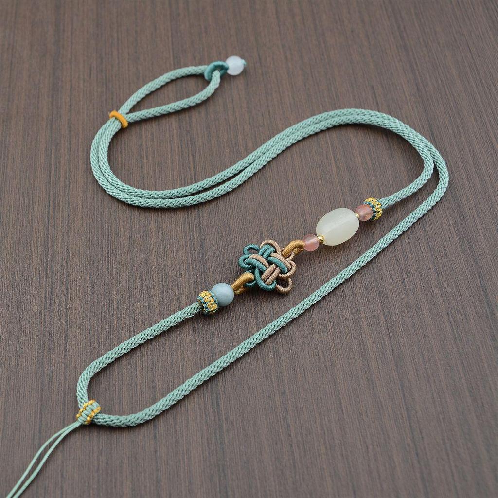 Hand-woven Jadeite Jade Pendant Lanyard with Aventurine Crystal Necklace Rope - Unisex, High-Quality.