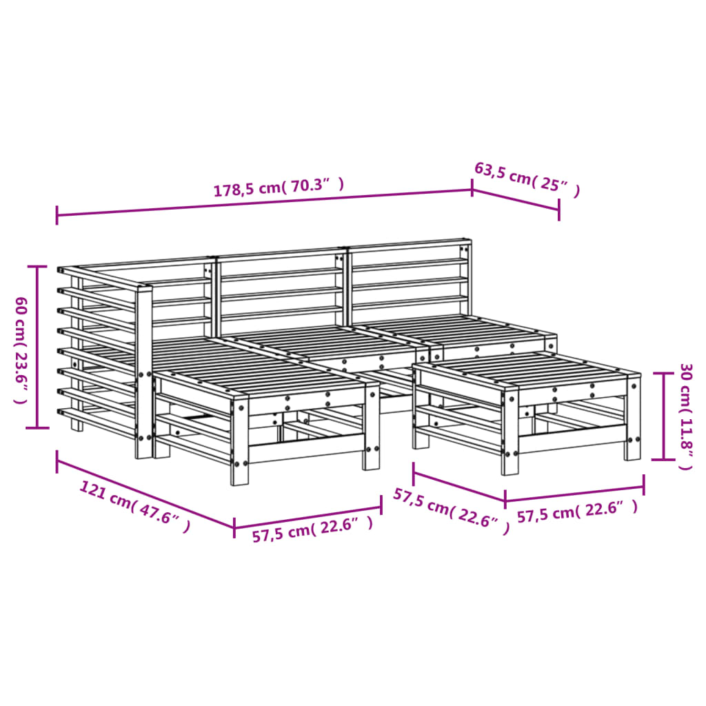 Vidaxl 5-Piece Garden Furniture Set, Solid Douglas Fir Wood