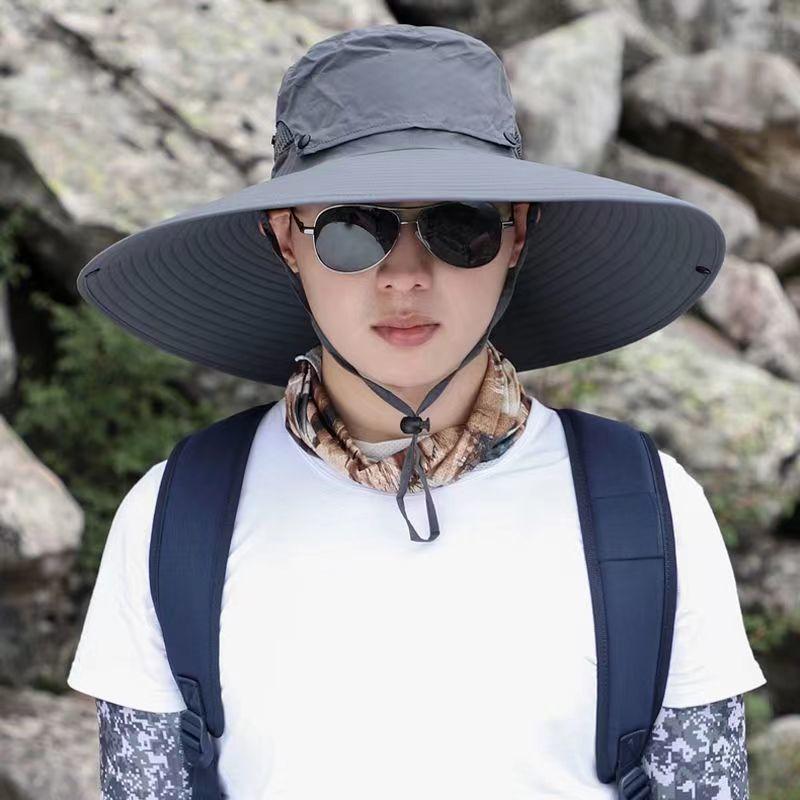 Summer 15CM Large Brim Sun Hat Men Women Breathable Fishing Caps Sun UV Protection Mesh Fisherman Hat Hiking Outdoor Beach Cap