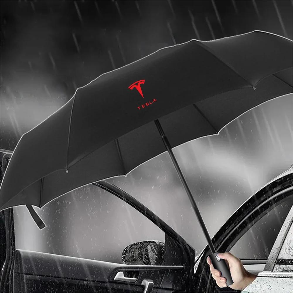 Autoaufkleber 2025 Heiß 12 Rippen Vollautomatischer Regenschirm UV-beständig Faltbarer Regenschirm Sonnenschutz Für Tesla Model 3 Modell