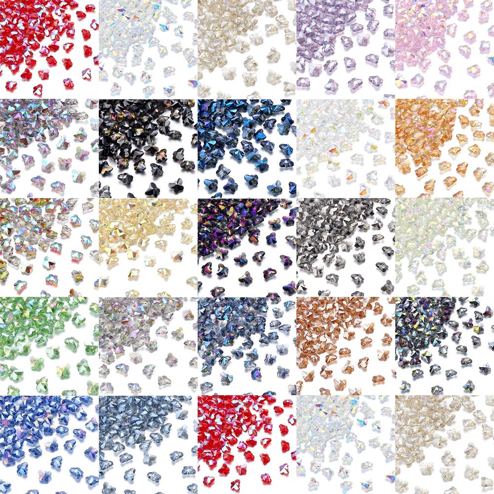 50Pcs/Lot 10×8mm Crystal Beads Transparent Colorful Butterfly Shape Hole Size 1.2mm Loose Beads Diy Jewelry Bracelet Necklace