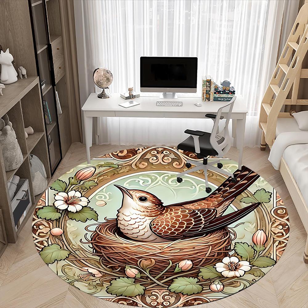 1pc Nestling Art Nouveau Office Round Area Rug, Indoor Mat Suitable For Office, Under Office Chairs Bedroom Living Room Home Decor, Room Deco