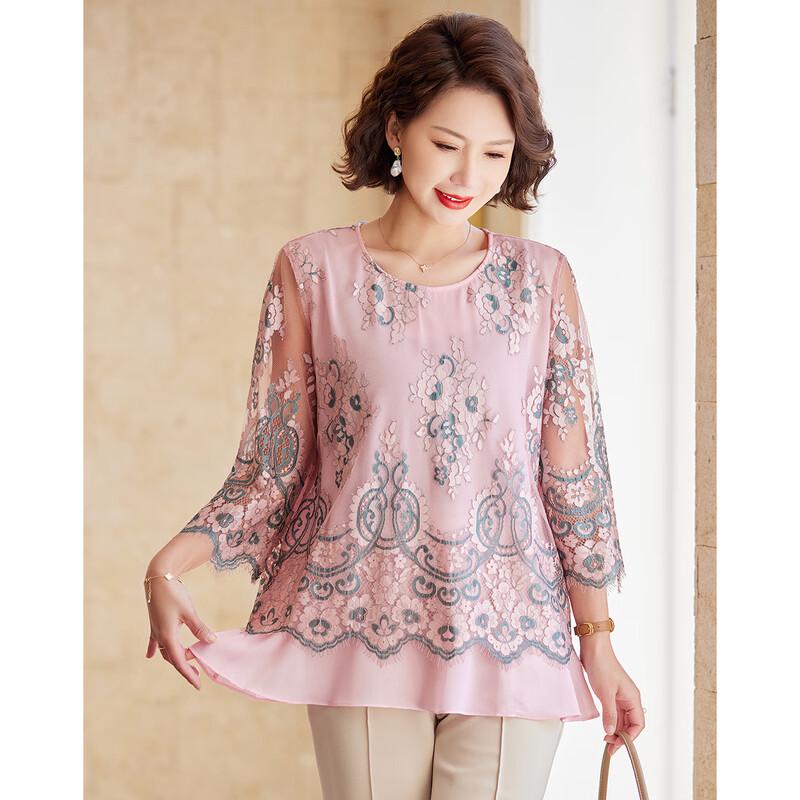 Passite Faux Two-Piece Lace T-Shirt for Middle-Aged Women