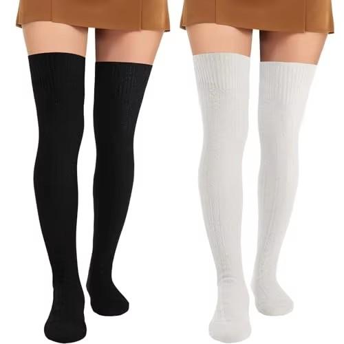 Women's Winter Autumn JK Over-the-Knee Breathable Knitted Socks Fashion Solid Color Thick Warm Daily Wear Leg Warmer