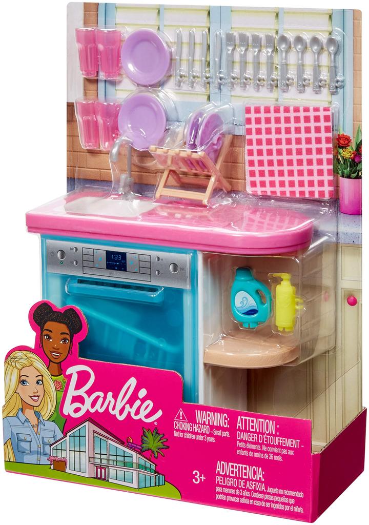 Barbie Indoor Furniture Set with Kitchen Dishwasher