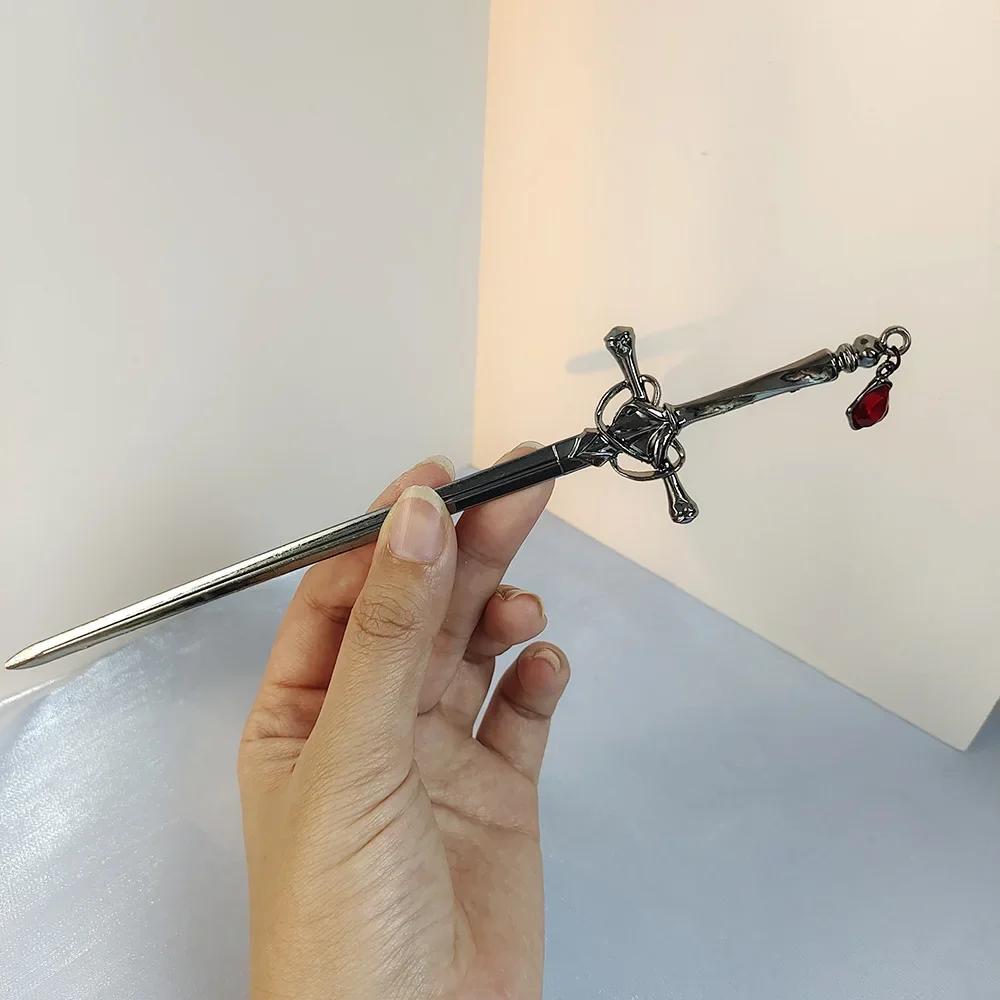 Neuer Chinesischer Punk Rubin Anhänger Schwert Haarnadel Mode Schlicht Modern Kopfschmuck Hinterkopf Pan Haarschmuck