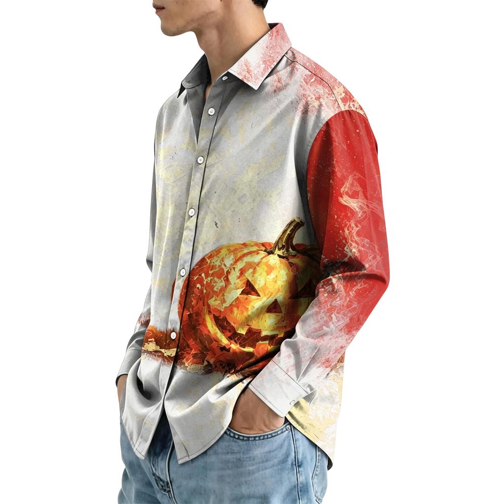Men's Long Sleeve Button Down Halloween Print Shirt