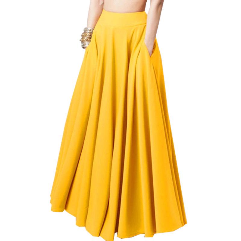 2026 Spring Solid Color Plus Size Women's Pleated Long Skirt with Elastic Waist